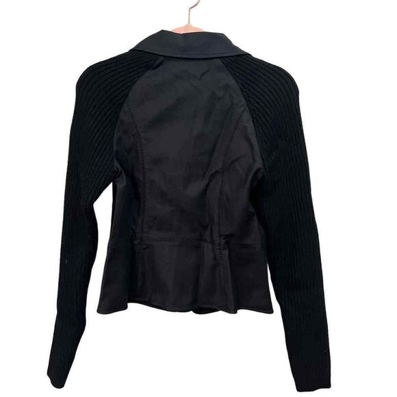 Carlisle black full zip collared fitted sweater moto jacket size 4 - Picture 5 of 12